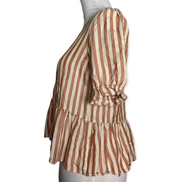 MADEWELL women’s courtyard ruffle hem top in stripe sz XXS - Picture 10 of 10